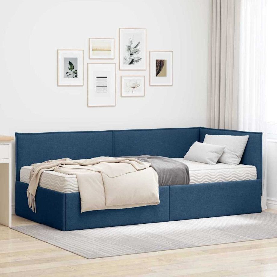vidaXL Hoekbedframe met Matras met hoofdeinde 2 pcs Blauw Fluweel afbeelding 1