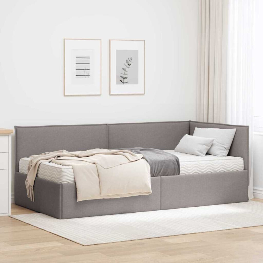 vidaXL Hoekbedframe met Matras met hoofdeinde 2 pcs Taupe Fluweel afbeelding 1