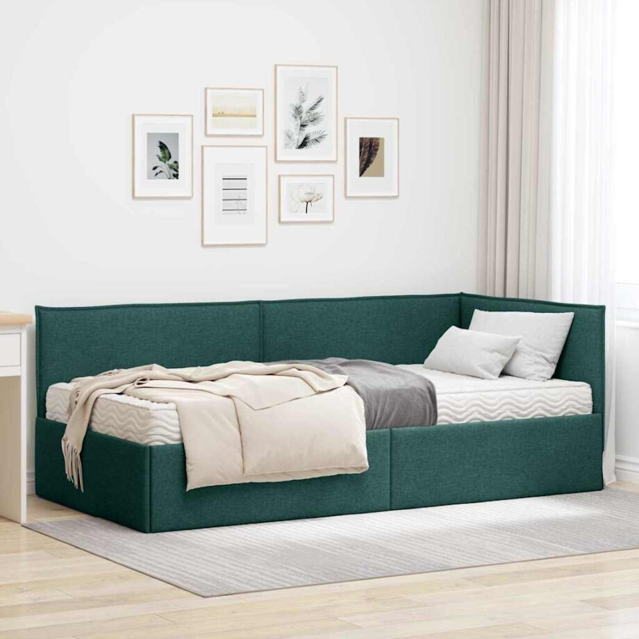 vidaXL Hoekbedframe met Matras met hoofdeinde 2 pcs Groen Fluweel afbeelding 1