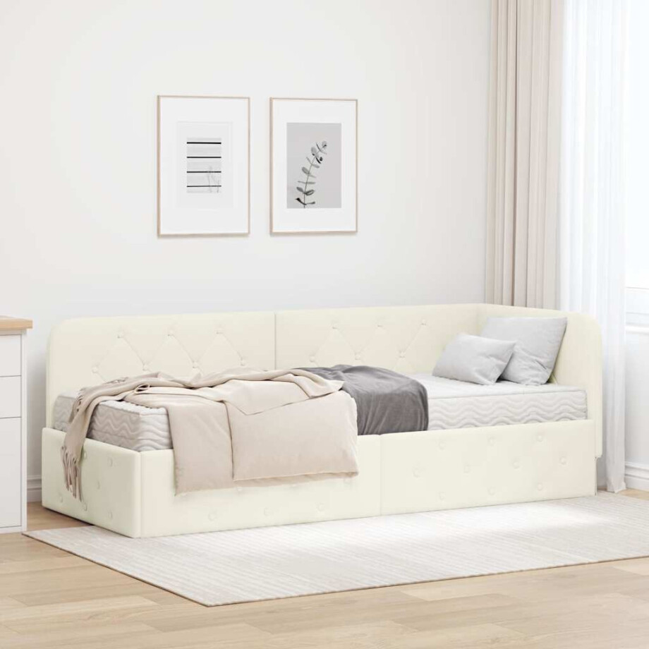 vidaXL Hoekbedframe met matras Crème 80 x 200 cm Fluweel afbeelding 1