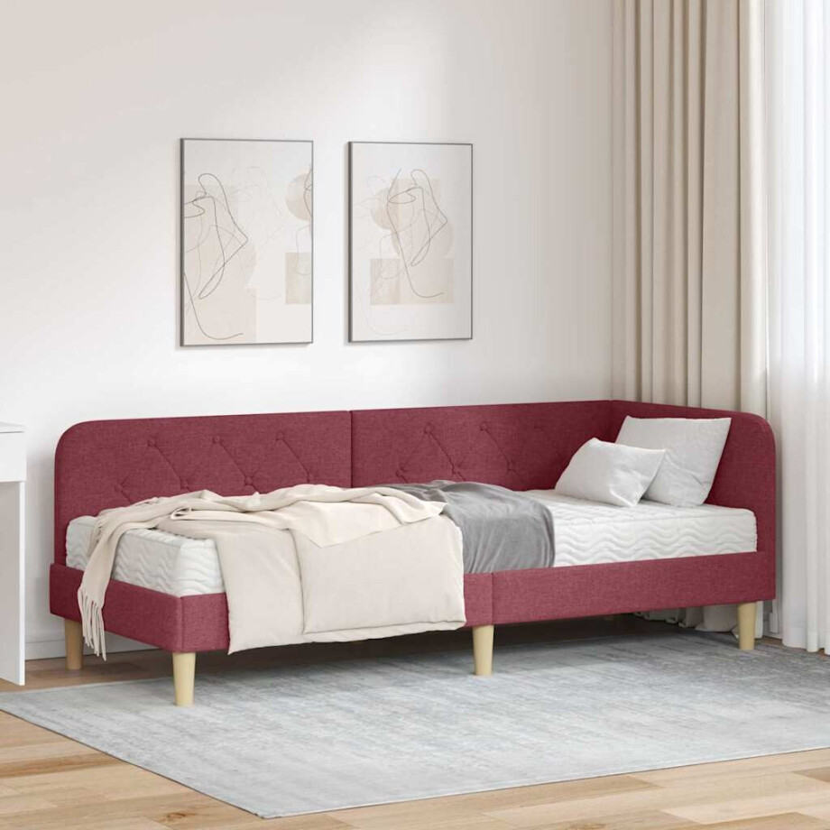 vidaXL Hoekbedframe met matras Wijnrood 80 x 200 cm Stof afbeelding 1