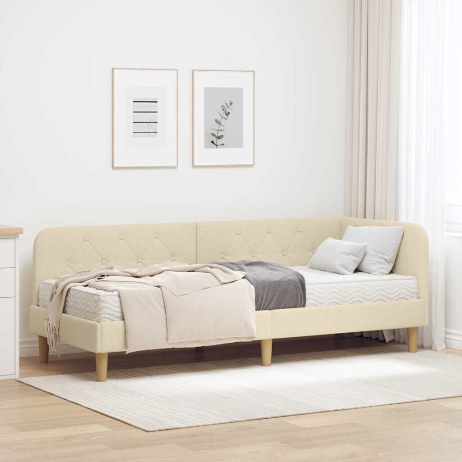 vidaXL Hoekbedframe met matras met hoofdeinde Crème 80 x 200 cm Stof vidaXL Hoekbedframe met matras met hoofdeinde Crème 80 x 200 cm Stof afbeelding 1