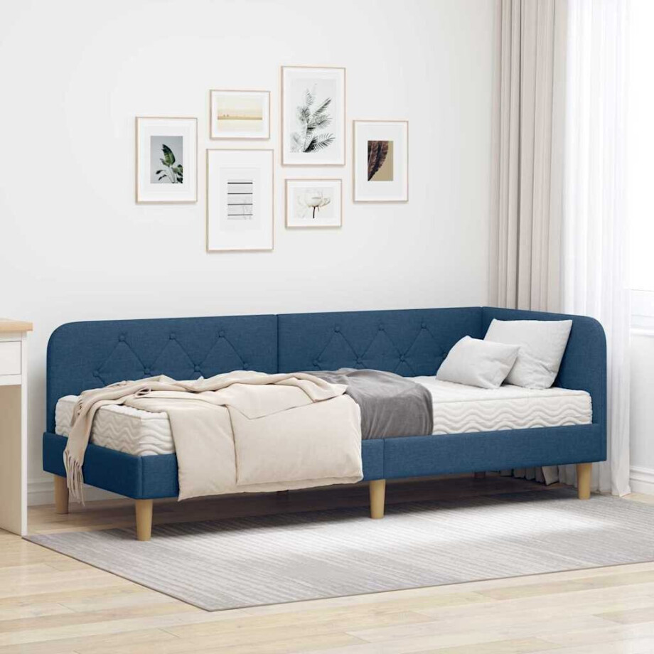 vidaXL Hoekbedframe met matras met hoofdeinde Blauw 80 x 200 cm Stof vidaXL Hoekbedframe met matras met hoofdeinde Blauw 80 x 200 cm Stof afbeelding 1