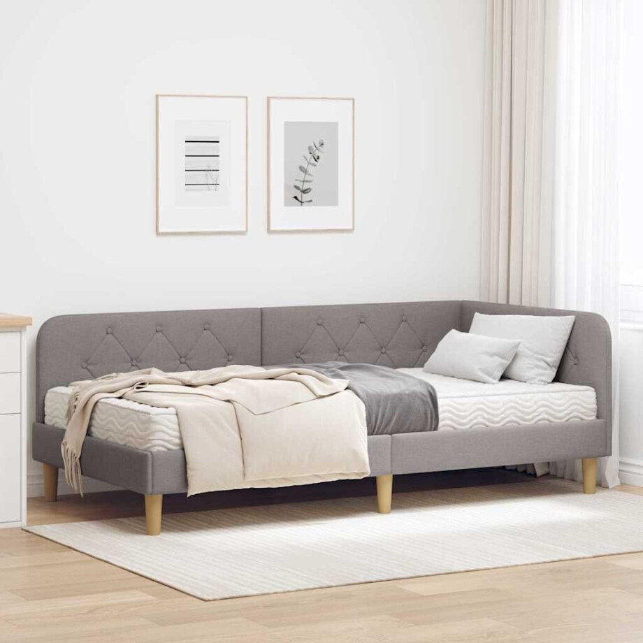 vidaXL Hoekbedframe met matras met hoofdeinde Taupe 90 x 190 cm Stof vidaXL Hoekbedframe met matras met hoofdeinde Taupe 90 x 190 cm Stof afbeelding 1