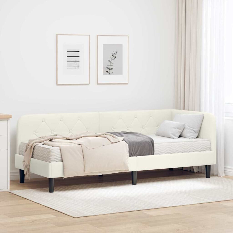 vidaXL Hoekbedframe met matras Crème 80 x 200 cm Fluweel vidaXL Hoekbedframe met matras Crème 80 x 200 cm Fluweel afbeelding 1