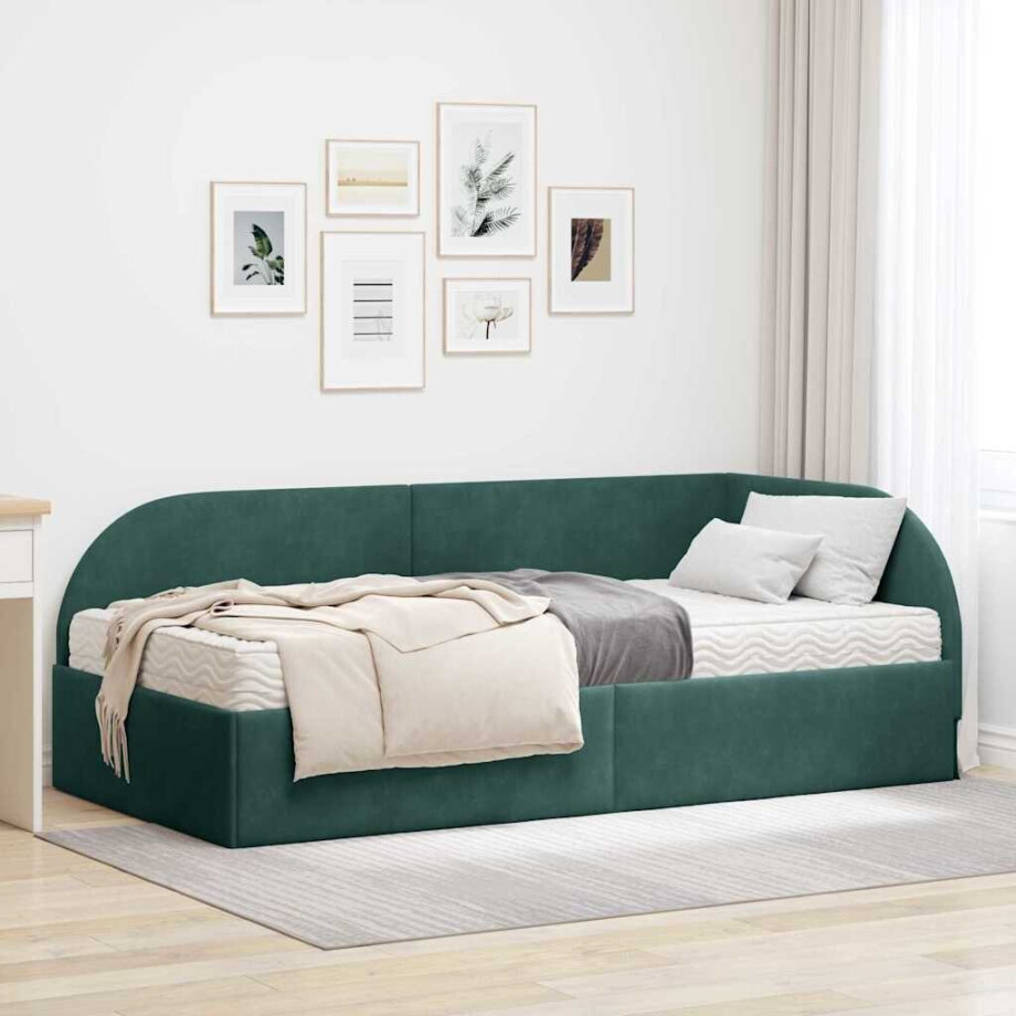 vidaXL Hoekbedframe met Matras met hoofdeinde 2 pcs Groen Fluweel afbeelding 1