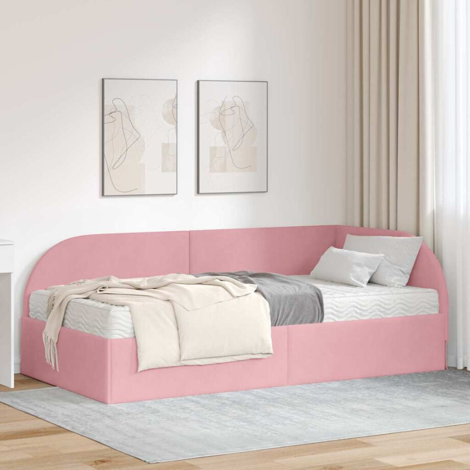 vidaXL Hoekbedframe met Matras met hoofdeinde 2 pcs Roze Fluweel afbeelding 1