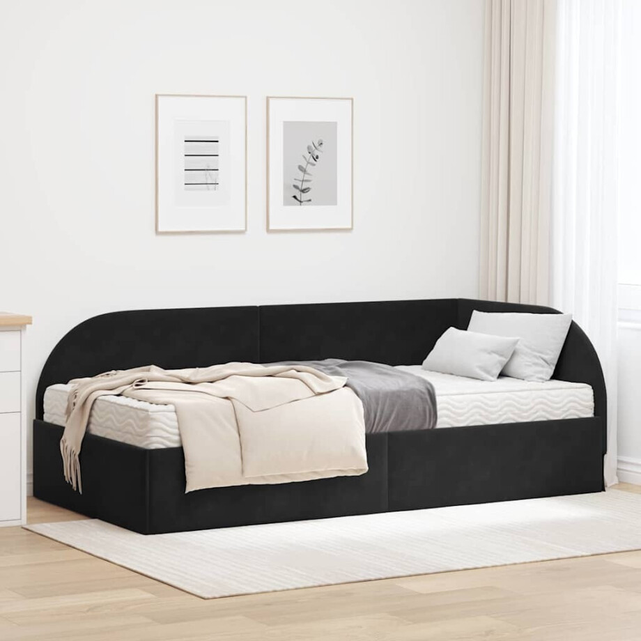 vidaXL Hoekbedframe met Matras met hoofdeinde 2 pcs Zwart Fluweel afbeelding 1