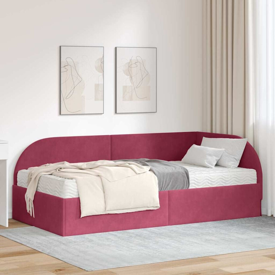 vidaXL Hoekbedframe met Matras met hoofdeinde 2 pcs Rood Fluweel vidaXL Hoekbedframe met Matras met hoofdeinde 2 pcs Rood Fluweel afbeelding 1
