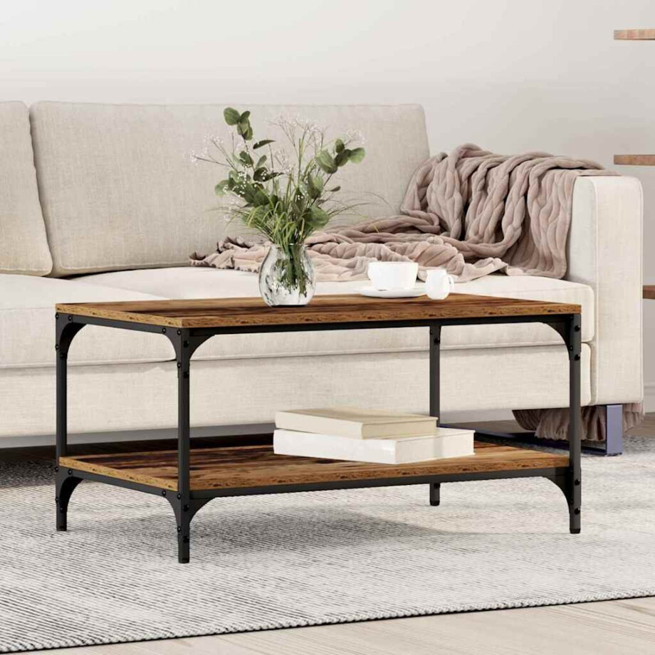 vidaXL Salontafel Oud Hout 80 x 50 x 40 cm Bewerkt hout afbeelding 1