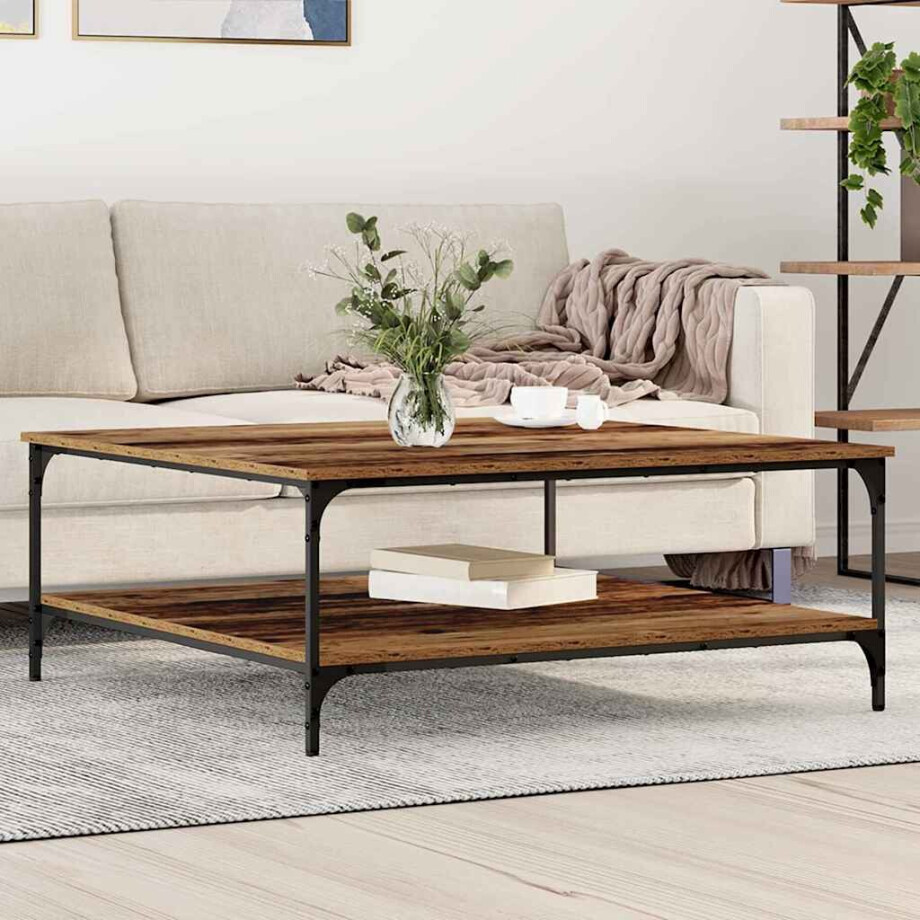 vidaXL Salontafel Oud hout 100 x 100 x 40 cm Bewerkt hout afbeelding 1