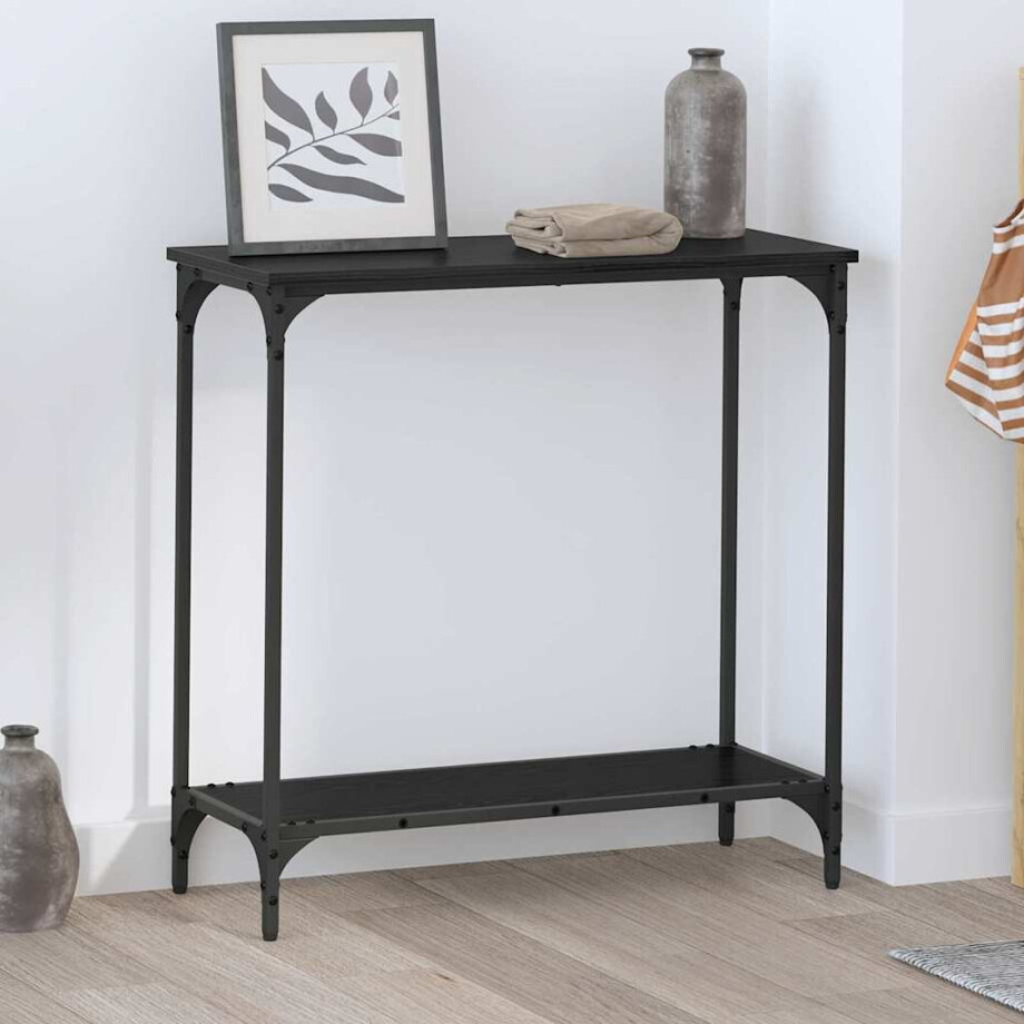 vidaXL Wandtafel met plank Zwart eiken 75 x 30.5 x 75 cm Bewerkt hout afbeelding 1