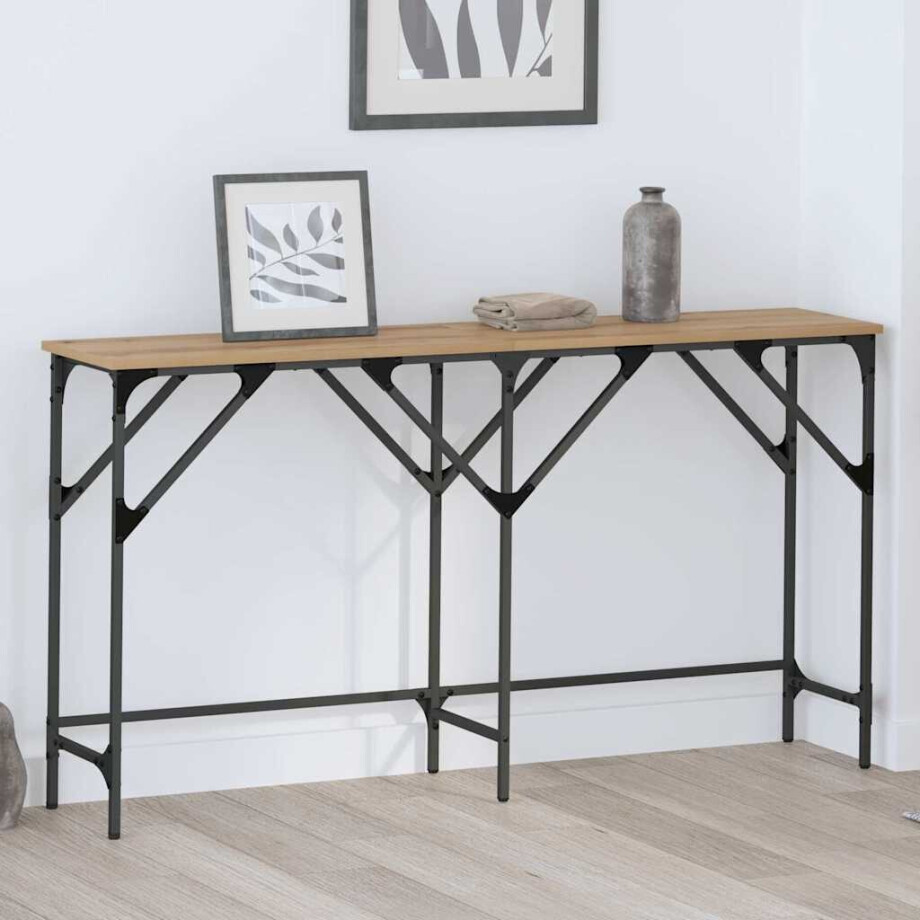 vidaXL Wandtafel artisanaal eikenkleurig 140 x 29 x 75 cm Bewerkt hout vidaXL Wandtafel artisanaal eikenkleurig 140 x 29 x 75 cm Bewerkt hout afbeelding 1