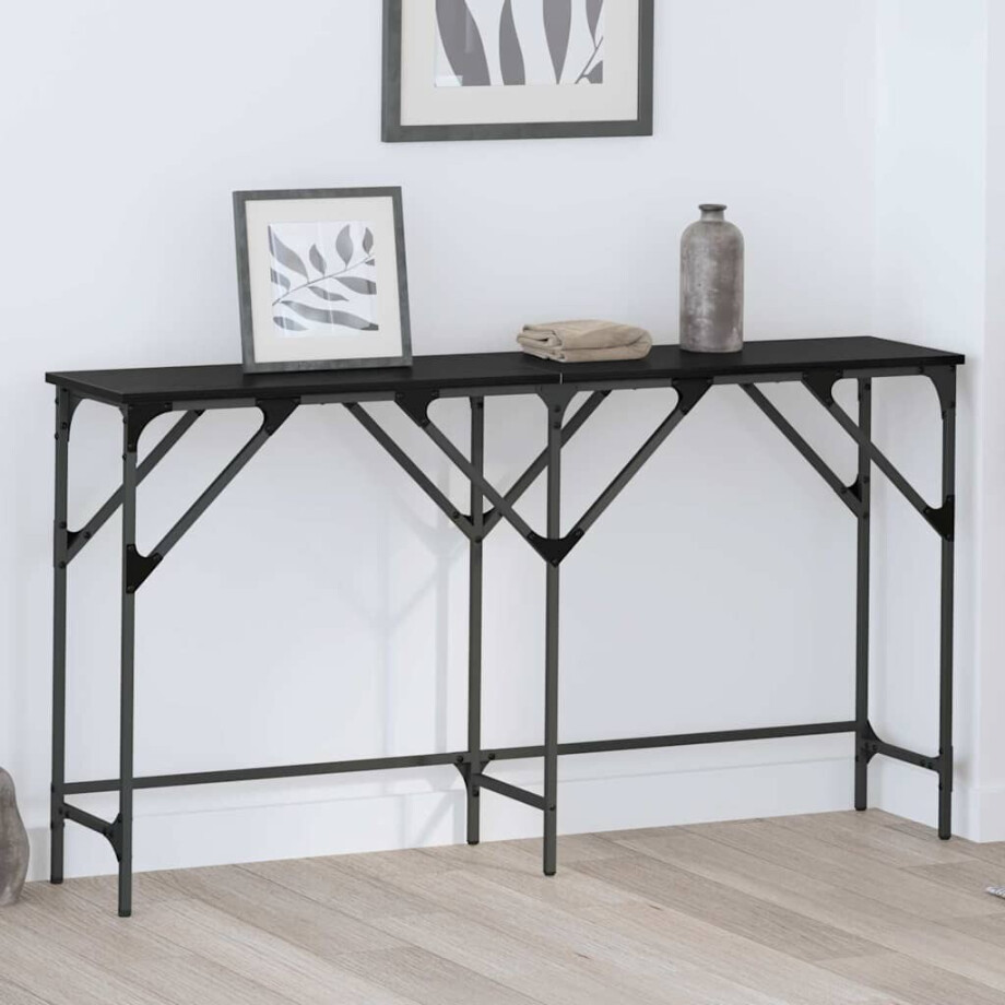 vidaXL Wandtafel Zwart eiken 140 x 29 x 75 cm Bewerkt hout vidaXL Wandtafel Zwart eiken 140 x 29 x 75 cm Bewerkt hout afbeelding 1