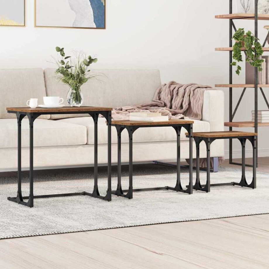 vidaXL Nesting Koffietafel 3 pcs Oud hout Bewerkt hout vidaXL Nesting Koffietafel 3 pcs Oud hout Bewerkt hout afbeelding 1