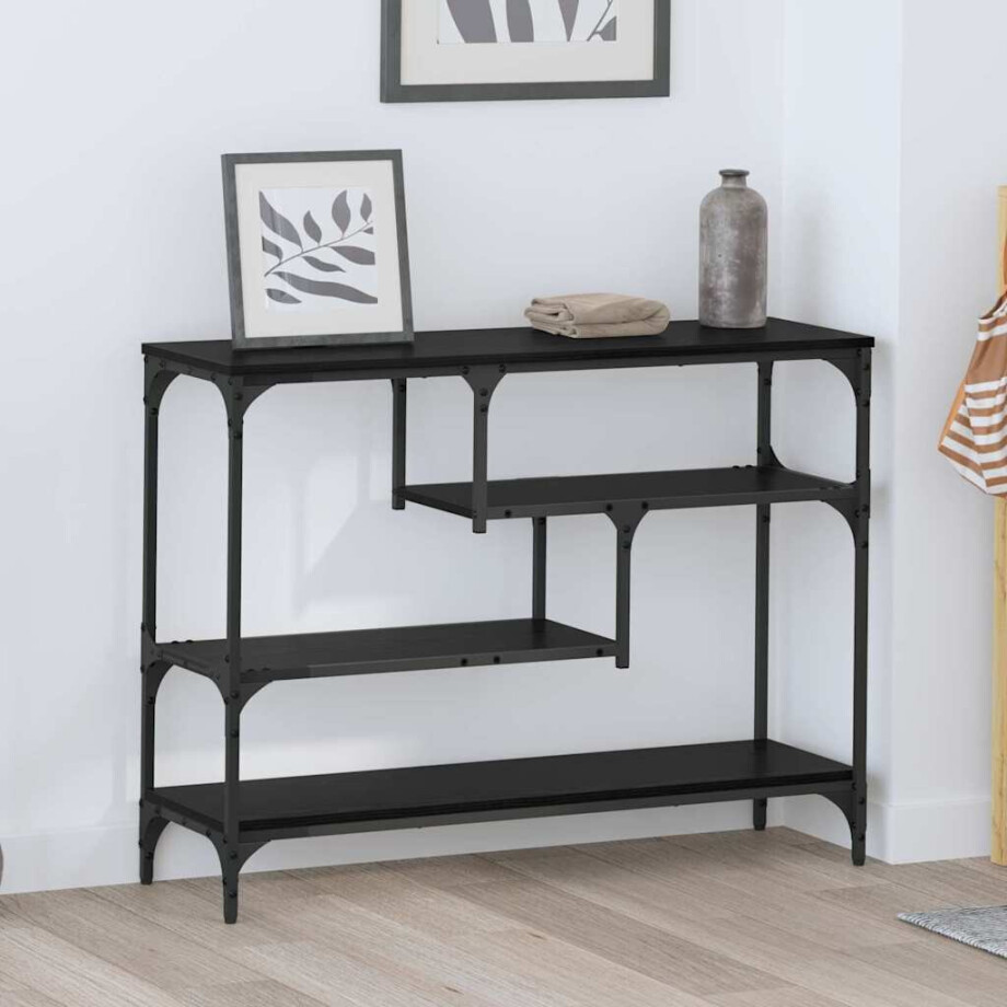 vidaXL Wandtafel met plank Zwart eiken 100 x 30 x 75 cm Bewerkt hout vidaXL Wandtafel met plank Zwart eiken 100 x 30 x 75 cm Bewerkt hout afbeelding 1