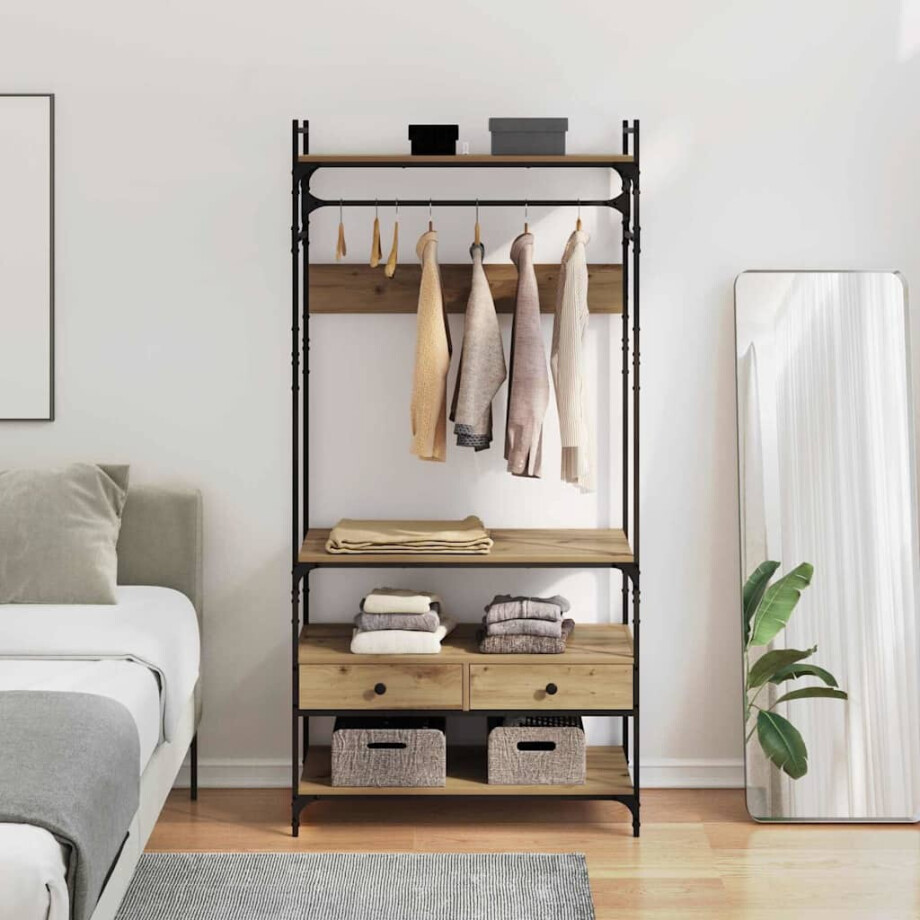 vidaXL Kledingkast met lade artisanaal eikenkleurig 89 x 39 x 184.5 cm afbeelding 1