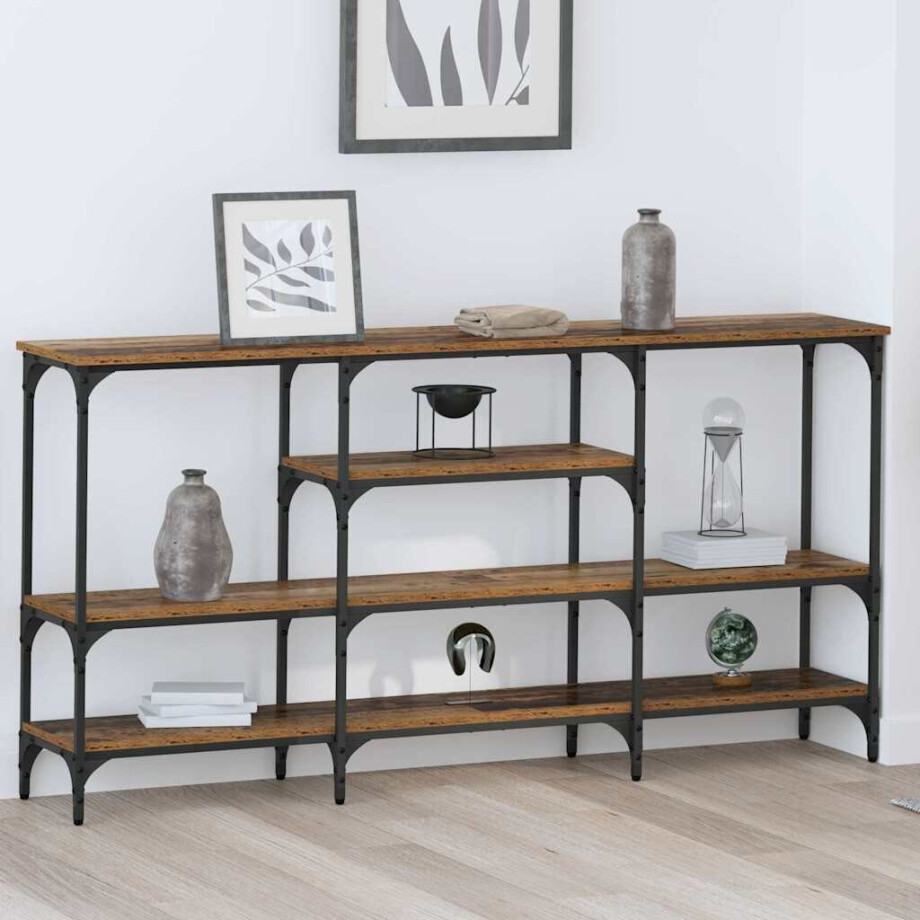 vidaXL Wandtafel met plank Oud hout 160 x 29 x 80 cm Bewerkt hout afbeelding 1