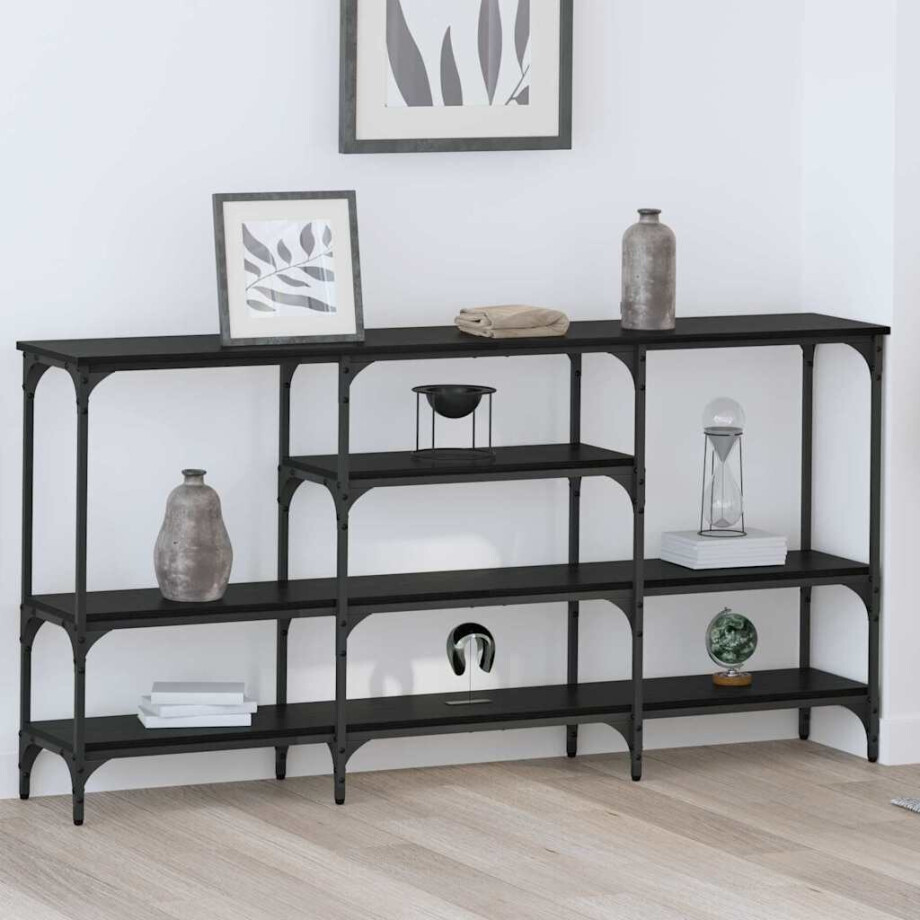 vidaXL Wandtafel met plank Zwart eiken 160 x 29 x 80 cm Bewerkt hout vidaXL Wandtafel met plank Zwart eiken 160 x 29 x 80 cm Bewerkt hout afbeelding 1