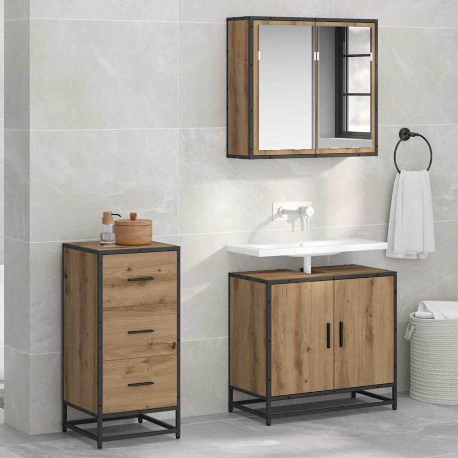 vidaXL Dressoir artisanaal eikenkleurig 35.5 x 35 x 76 cm Bewerkt hout afbeelding 1