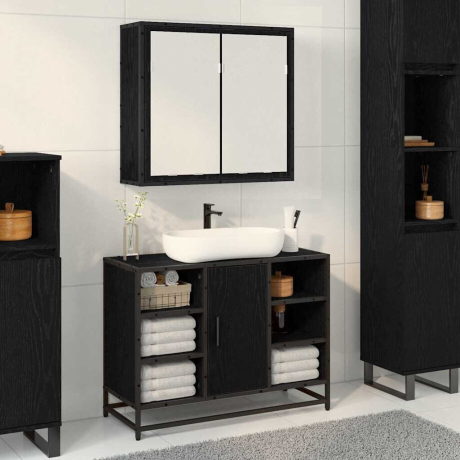 vidaXL Wandplank met plank Wandgemonteerd Zwart Eiken 65 x 20 x 60 cm afbeelding 1