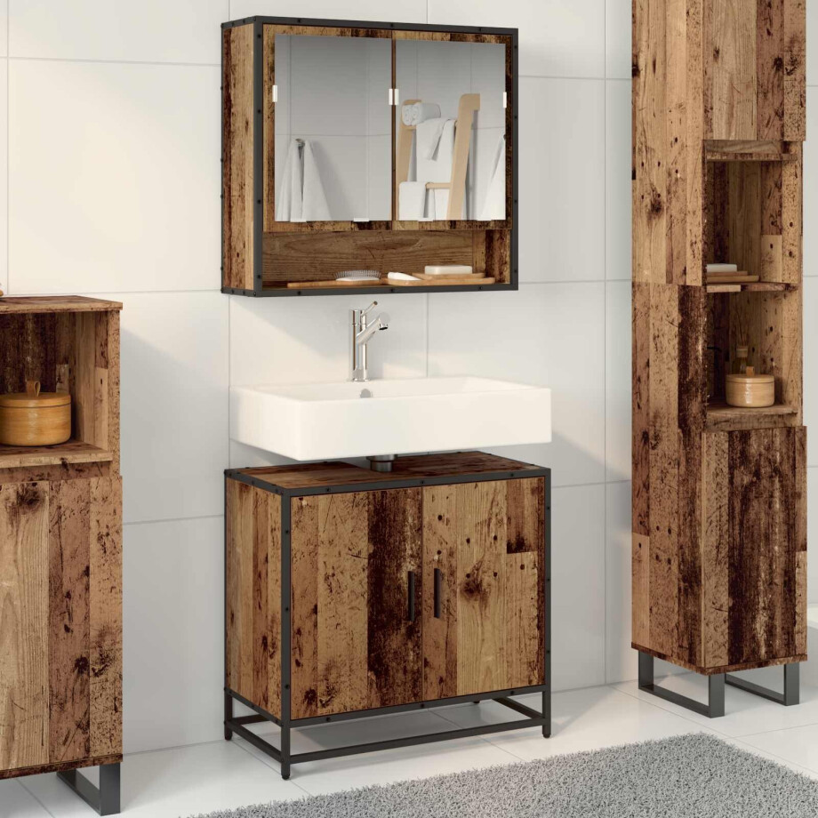 vidaXL Badkamer wastafelkast Oud Hout 65 x 33 x 60 cm Bewerkt hout vidaXL Badkamer wastafelkast Oud Hout 65 x 33 x 60 cm Bewerkt hout afbeelding 1