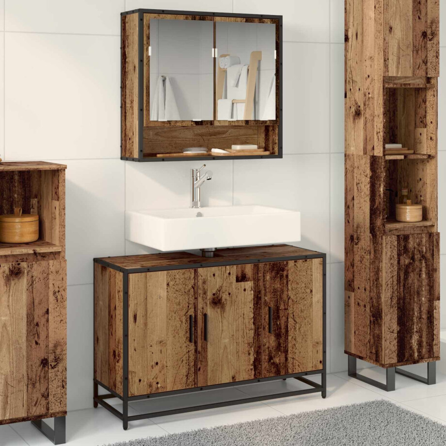 vidaXL Badkamerkast met opslag Oud Hout 90 x 33 x 60 cm Bewerkt hout vidaXL Badkamerkast met opslag Oud Hout 90 x 33 x 60 cm Bewerkt hout afbeelding 1
