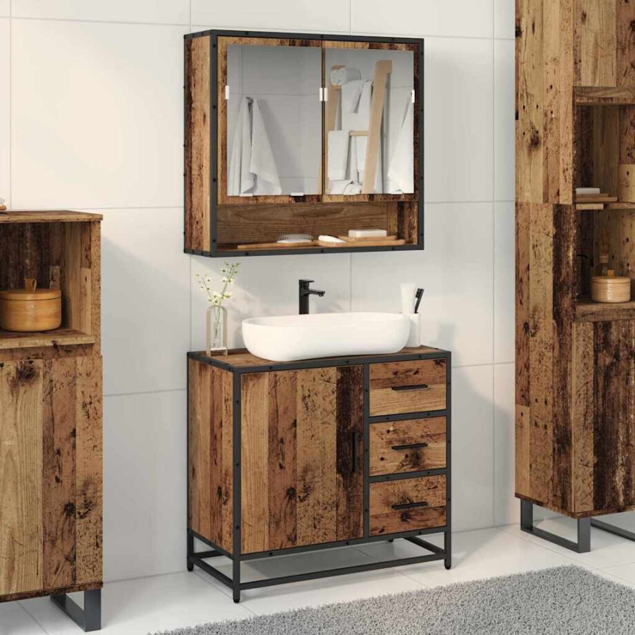 vidaXL Badkamertenk te kast met lade Oud hout 65 x 33 x 60 cm afbeelding 1