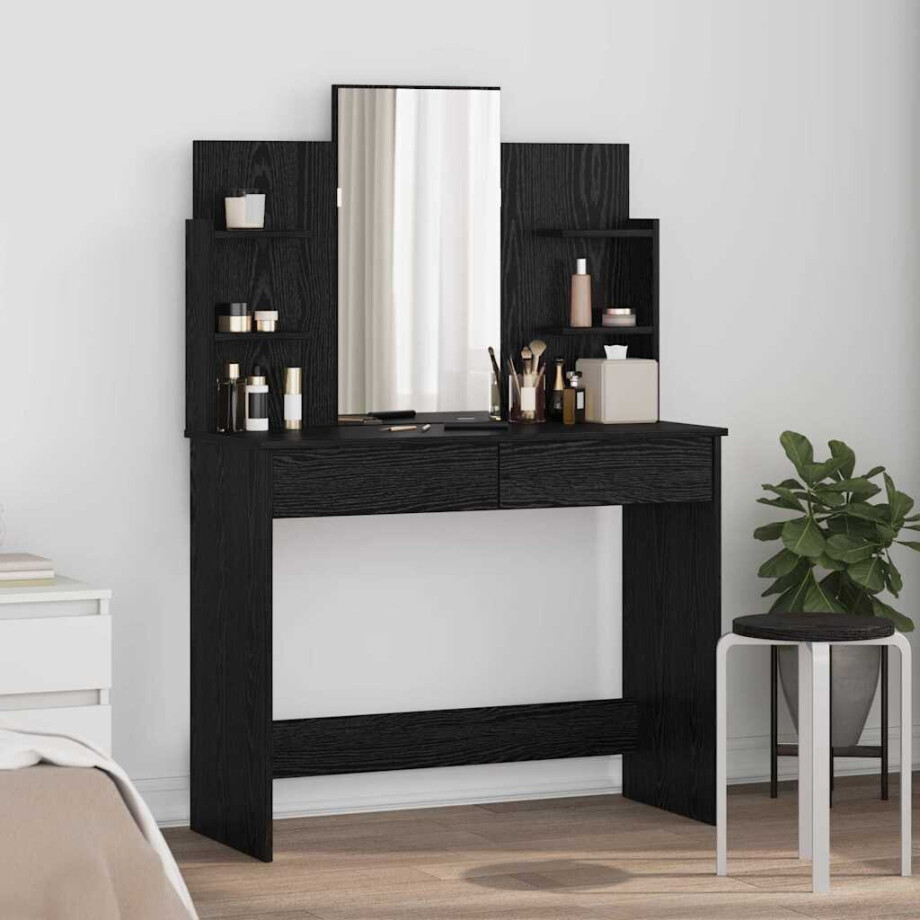 vidaXL Kleedtafel met Spiegel met lade Zwart Eiken 96 x 39 x 142 cm vidaXL Kleedtafel met Spiegel met lade Zwart Eiken 96 x 39 x 142 cm afbeelding 1