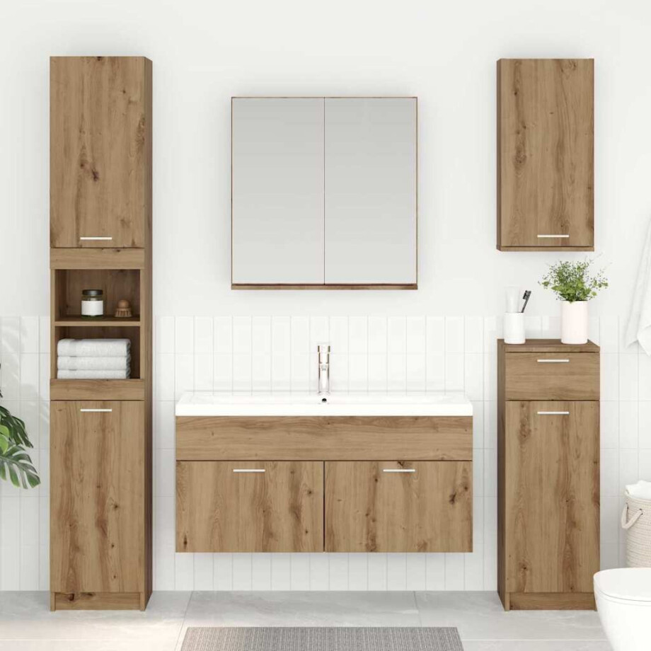 vidaXL Wastafelkast met opslag met de deur Artisan Eiken Bewerkt hout vidaXL Wastafelkast met opslag met de deur Artisan Eiken Bewerkt hout afbeelding 1