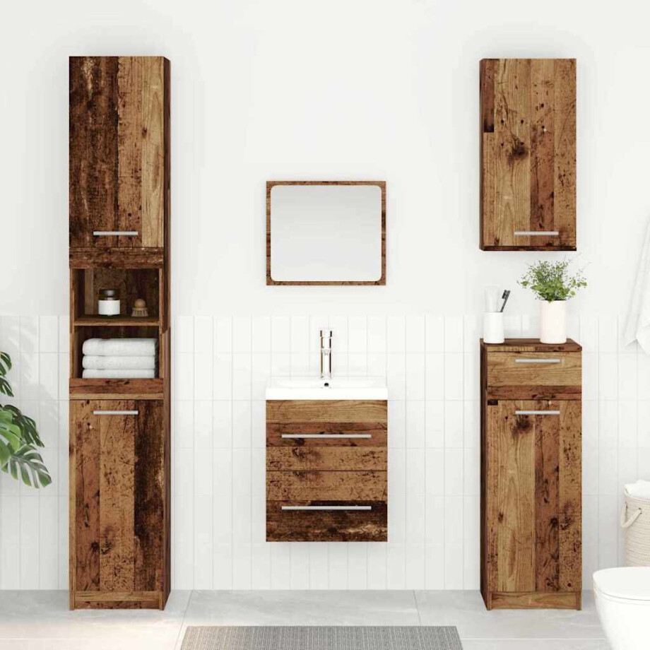 vidaXL Wastafelkast met lade Oud Hout 38,5 x 41 x 48 cm Bewerkt hout afbeelding 1