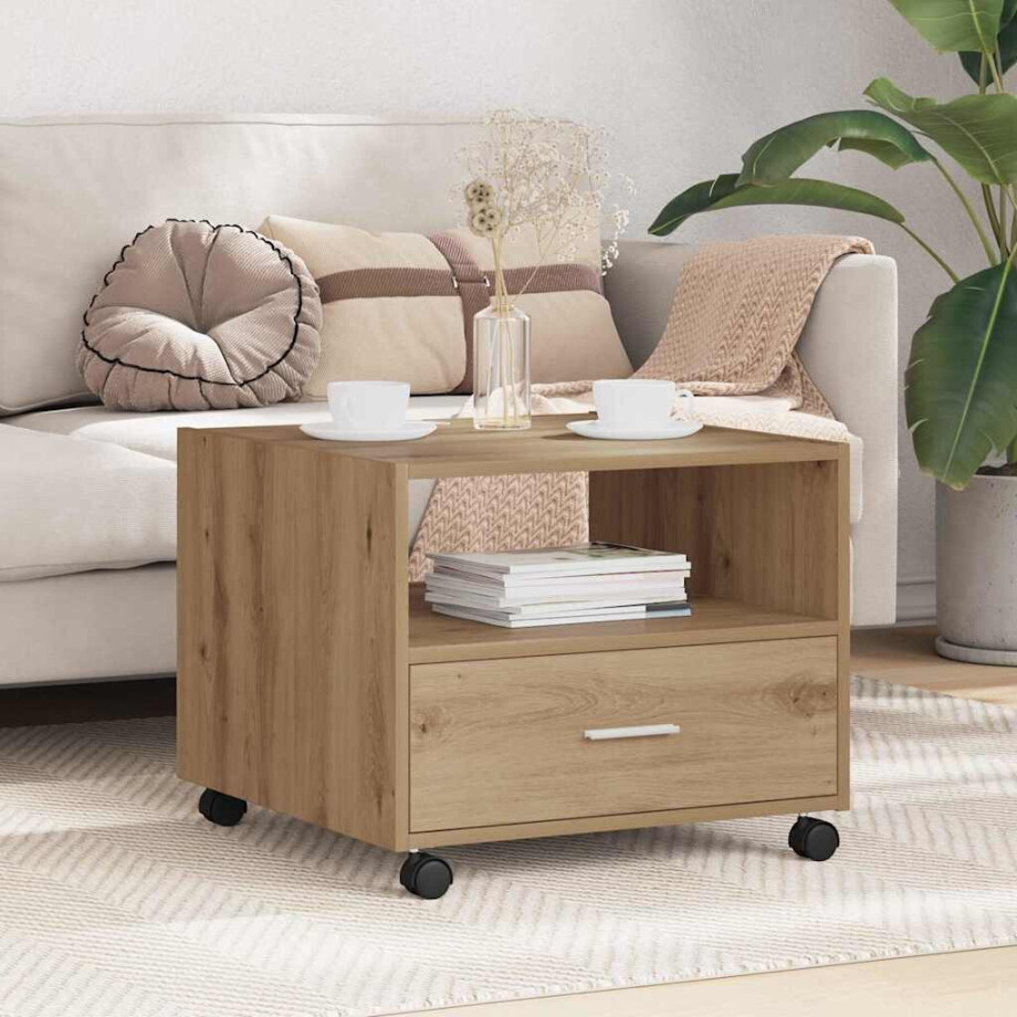 vidaXL Salontafel met lade Artisan Eiken 55 x 55 x 45cm Bewerkt hout vidaXL Salontafel met lade Artisan Eiken 55 x 55 x 45cm Bewerkt hout afbeelding 1