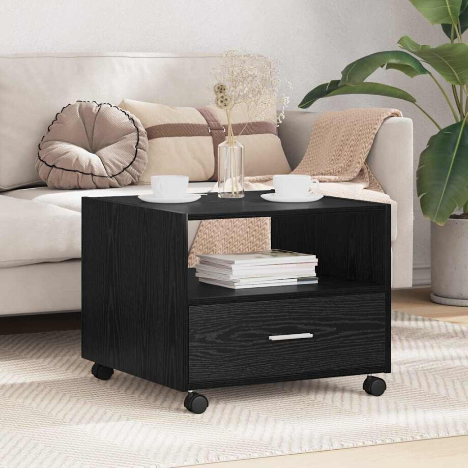 vidaXL Salontafel with Drawer Zwart eiken 55 x 55 x 45 cm Bewerkt hout afbeelding 1