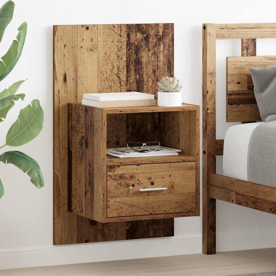 vidaXL Bedkast 2 pcs Oud hout 48.5 x 32.5 x 80 cm Bewerkt hout afbeelding 1