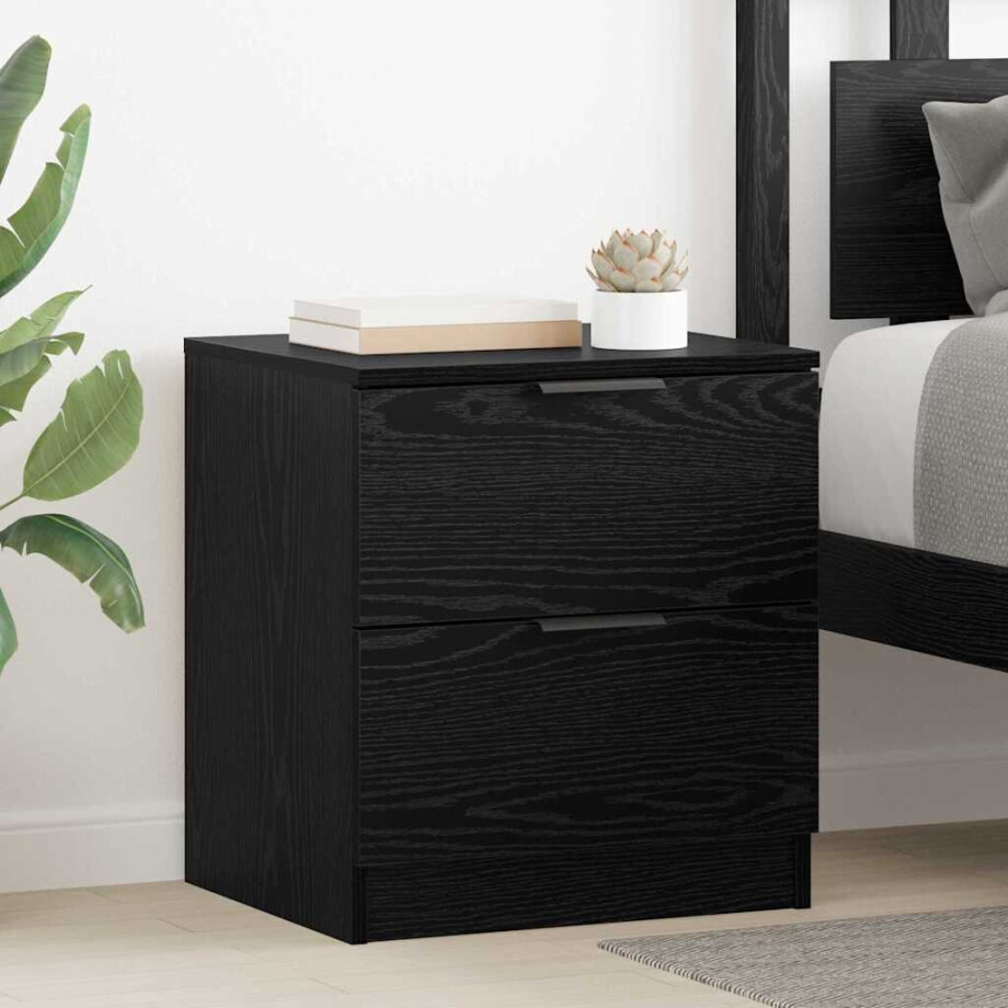 vidaXL Nachtkastje 2 pcs Zwart eiken 45 x 39 x 50 cm Bewerkt hout vidaXL Nachtkastje 2 pcs Zwart eiken 45 x 39 x 50 cm Bewerkt hout afbeelding 1