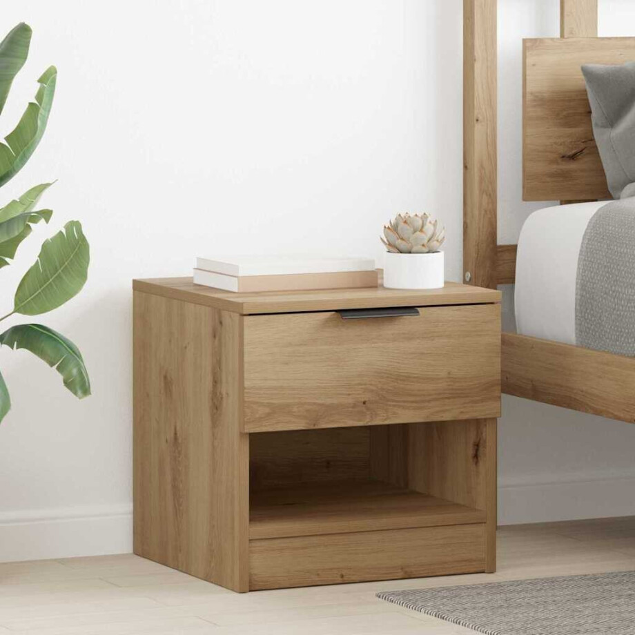 vidaXL Bedkast met lade 2 pcs artisanaal eikenkleurig 40 x 39 x 40 cm afbeelding 1