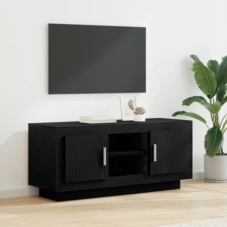 vidaXL TV-kast Zwart Eiken 102 x 35 x 45 cm Bewerkt hout vidaXL TV-kast Zwart Eiken 102 x 35 x 45 cm Bewerkt hout afbeelding 1