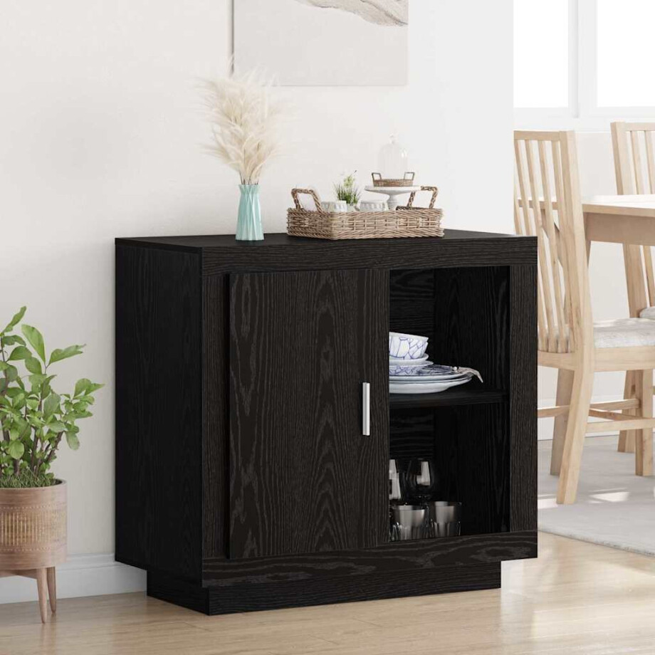 vidaXL Dressoir Zwart eiken 40 x 80 x 75 cm Bewerkt hout afbeelding 1