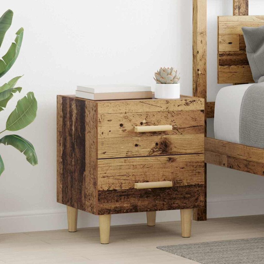 vidaXL Bedkast met lade Oud hout 40 x 35 x 47,5 cm Bewerkt hout afbeelding 1