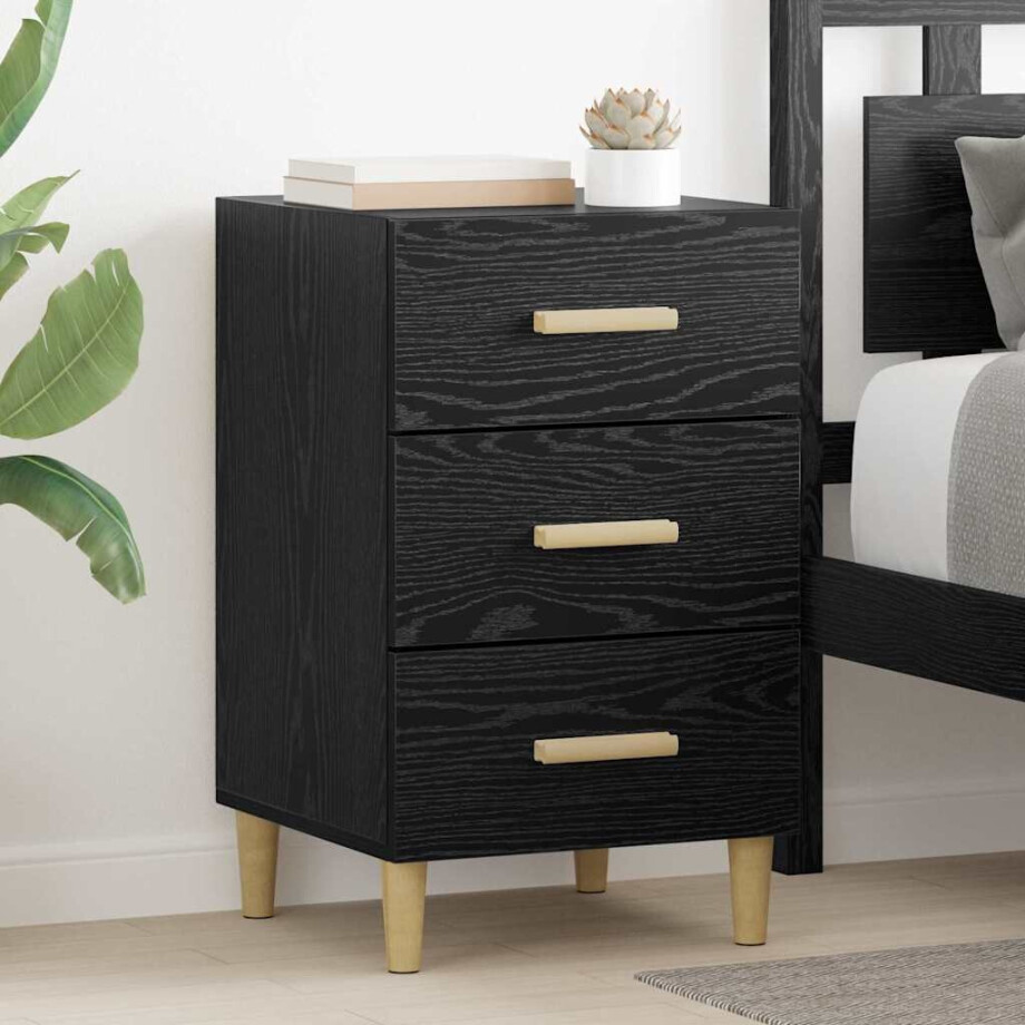 vidaXL Nachtkastje met lade Zwart eiken 40 x 40 x 66 cm Bewerkt hout afbeelding 1