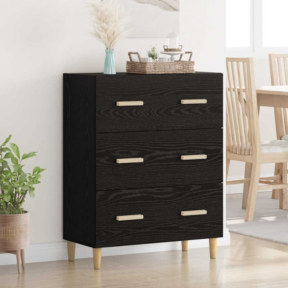 vidaXL Dressoir Zwart eiken 34 x 69,5 x 90 cm Bewerkt hout vidaXL Dressoir Zwart eiken 34 x 69,5 x 90 cm Bewerkt hout afbeelding 1
