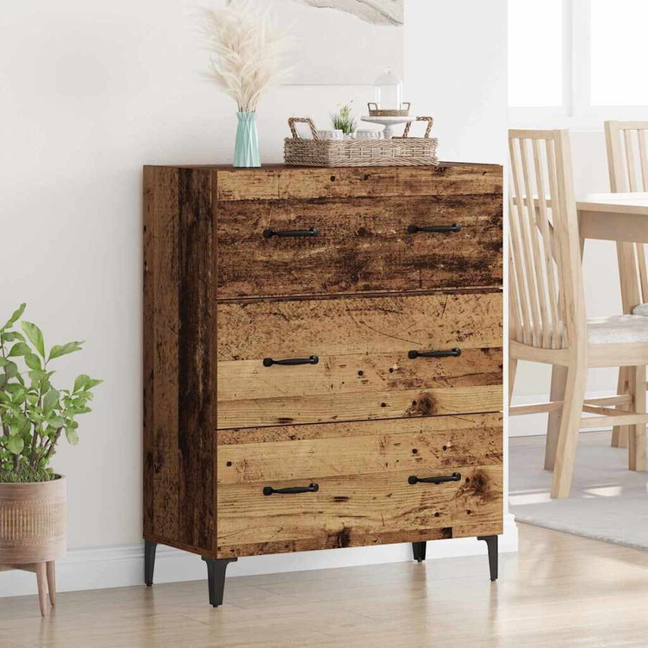 vidaXL Dressoir Oud hout 34 x 69,5 x 90 cm Bewerkt hout afbeelding 1