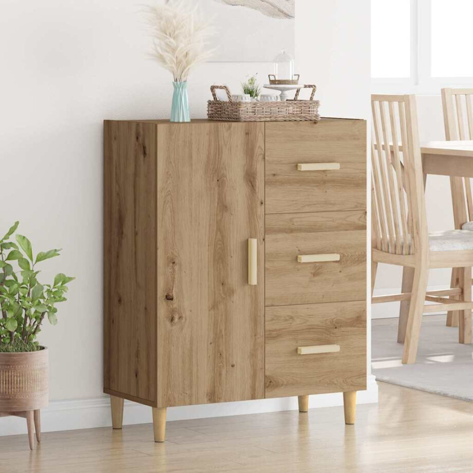 vidaXL Dressoir artisanaal eikenkleurig 34 x 69,5 x 90 cm Bewerkt hout afbeelding 1