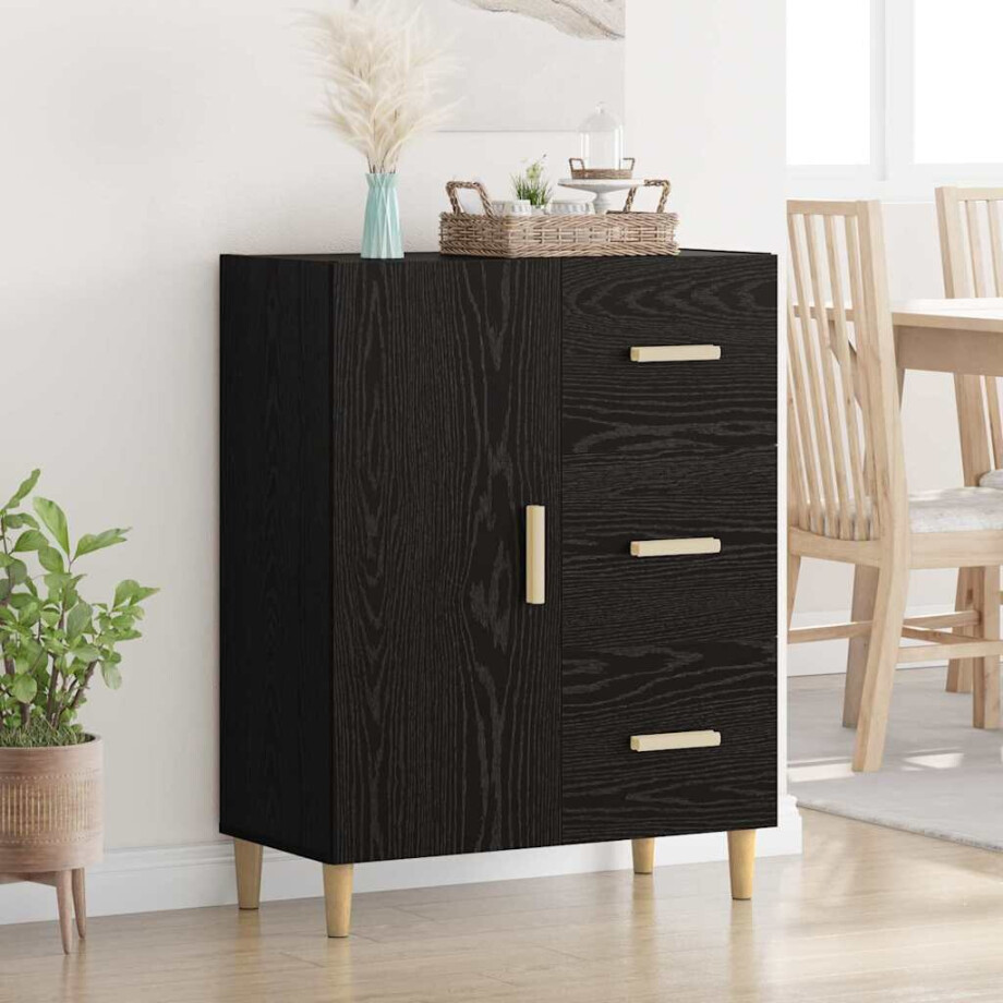 vidaXL Dressoir met lade Zwart eiken 34 x 69,5 x 90 cm Bewerkt hout vidaXL Dressoir met lade Zwart eiken 34 x 69,5 x 90 cm Bewerkt hout afbeelding 1