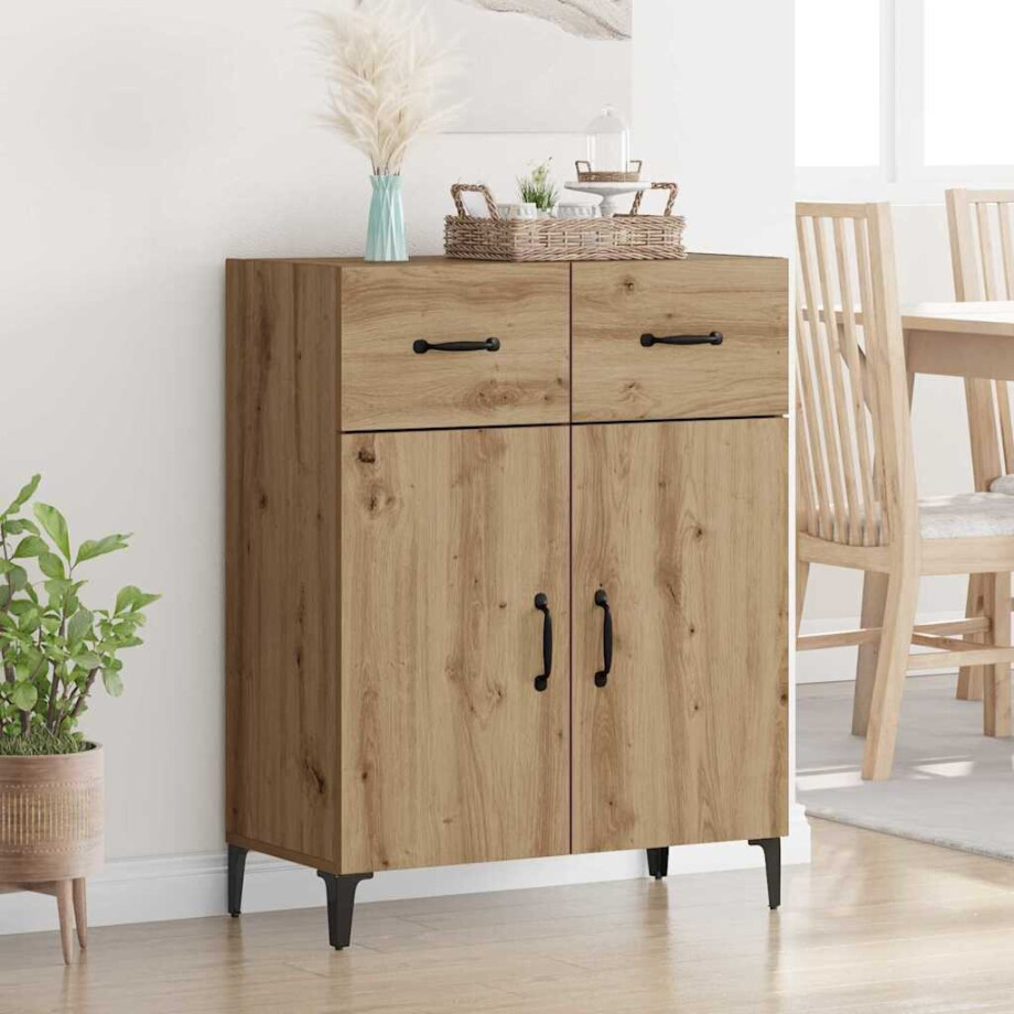 vidaXL Dressoir met lade Artisan Eiken 69,5 x 34 x 90 cm Bewerkt hout vidaXL Dressoir met lade Artisan Eiken 69,5 x 34 x 90 cm Bewerkt hout afbeelding 1