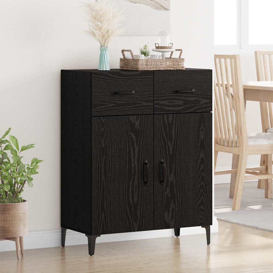 vidaXL Dressoir met lade Zwart Eiken 69,5 x 34 x 90 cm Bewerkt hout vidaXL Dressoir met lade Zwart Eiken 69,5 x 34 x 90 cm Bewerkt hout afbeelding 1