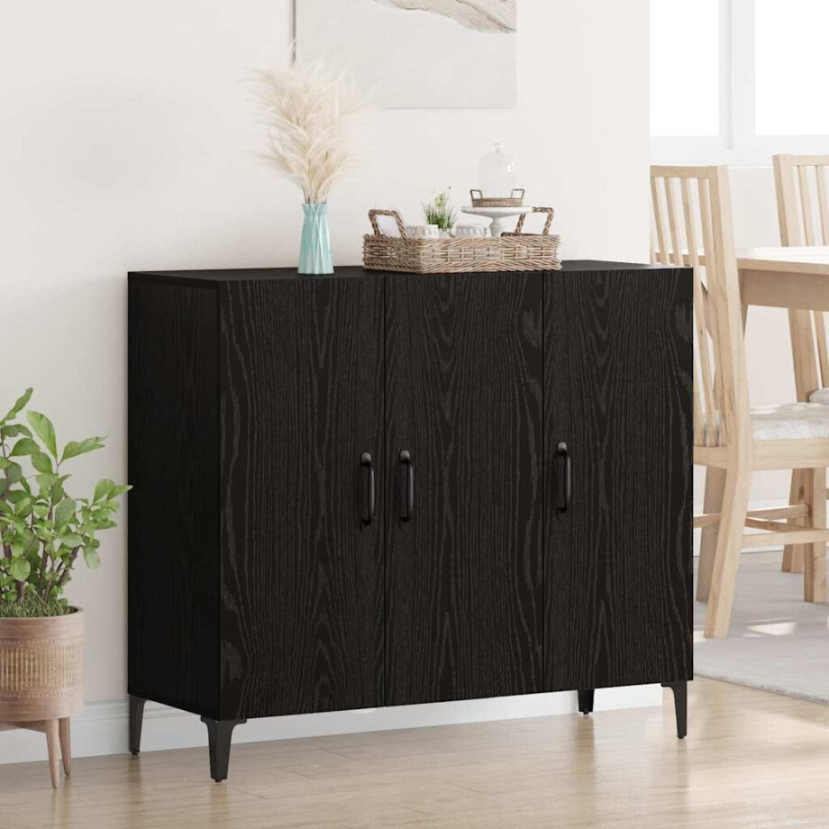 vidaXL Dressoir Zwart eiken 34 x 90 x 80 cm Bewerkt hout afbeelding 1