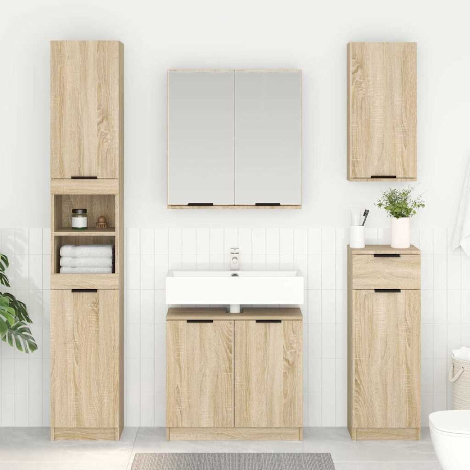 vidaXL Badkamer Kast Sonoma Eiken 64,5 x 33,5 x 59 cm Bewerkt hout afbeelding 1