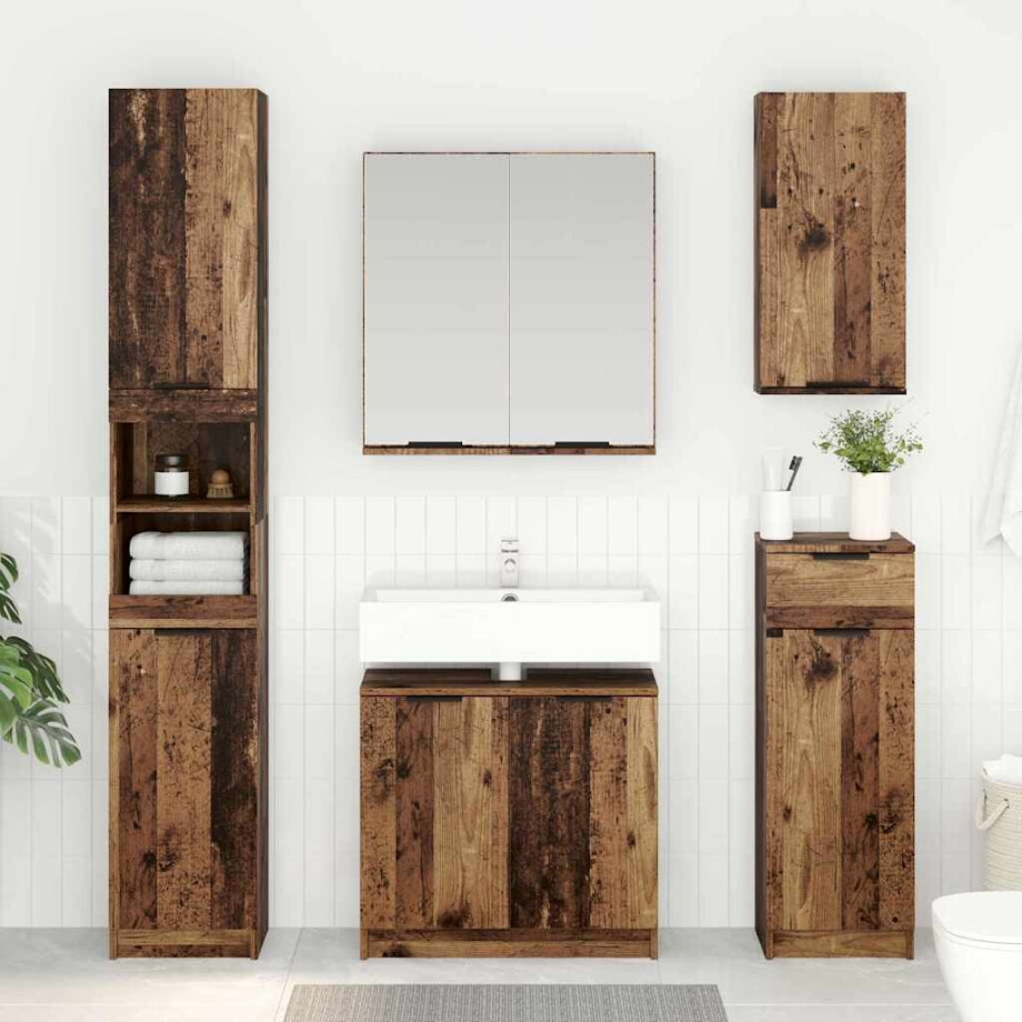 vidaXL Badkamer Kast Oud Hout 64,5 x 33,5 x 59 cm Bewerkt hout afbeelding 1