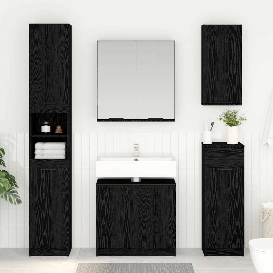 vidaXL Badkamer Kast Zwart Eiken 64,5 x 33,5 x 59 cm Bewerkt hout vidaXL Badkamer Kast Zwart Eiken 64,5 x 33,5 x 59 cm Bewerkt hout afbeelding 1